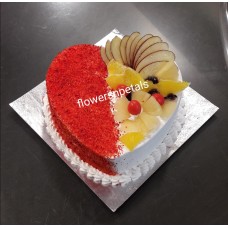 1/2 kg. Heart shape red velvet fresh fruit cake